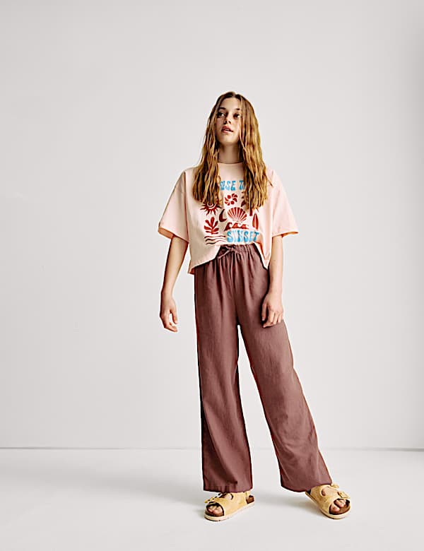 Wide Leg Linen Rich Trousers (6-16 Yrs) - HR