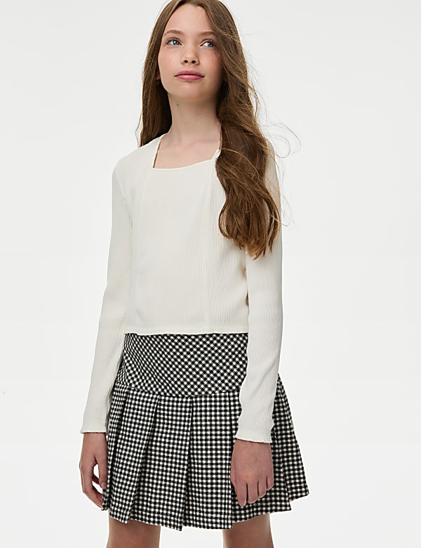 Cotton Blend Dogtooth Skort (6-16 Yrs)