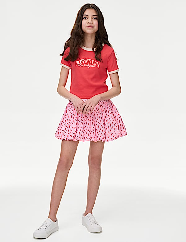 Pure Cotton Printed Puff Ball Skirt (6-16 Yrs)