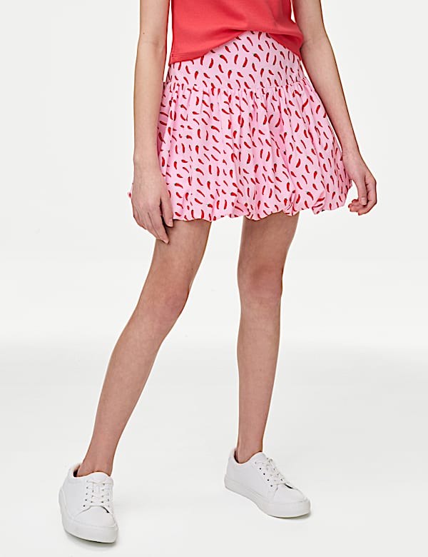 Pure Cotton Printed Puff Ball Skirt (6-16 Yrs)