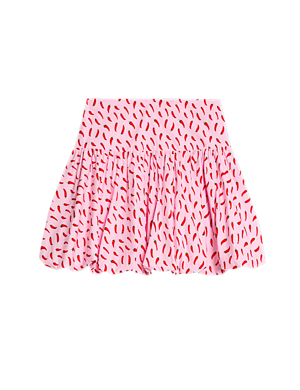 Pure Cotton Printed Puff Ball Skirt (6-16 Yrs)