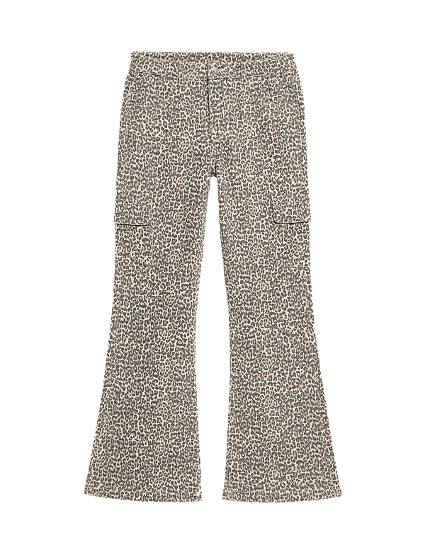Regular Fit Denim Leopard Print Flared Jeans (2-16 Yrs)