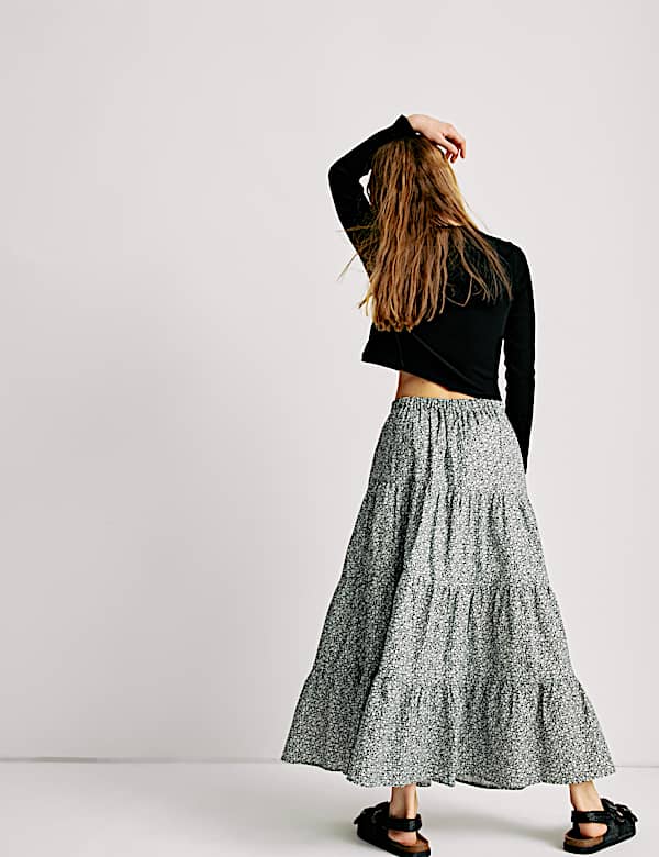 חצאית מקסי פרחונית מכותנה טהורה עם פרחים (6-‏16 שנים) - IL