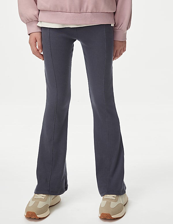 Cotton Rich Ribbed Panel Flared Leggings (6-16 Yrs) - NO