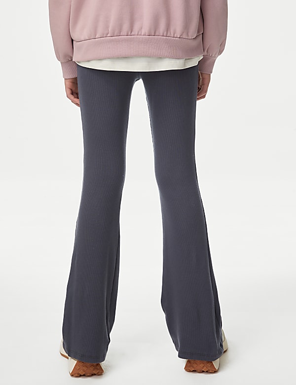 Cotton Rich Ribbed Panel Flared Leggings (6-16 Yrs) - NO