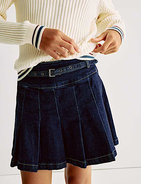 Mini Denim Box Pleat Skirt (2-16 Yrs)