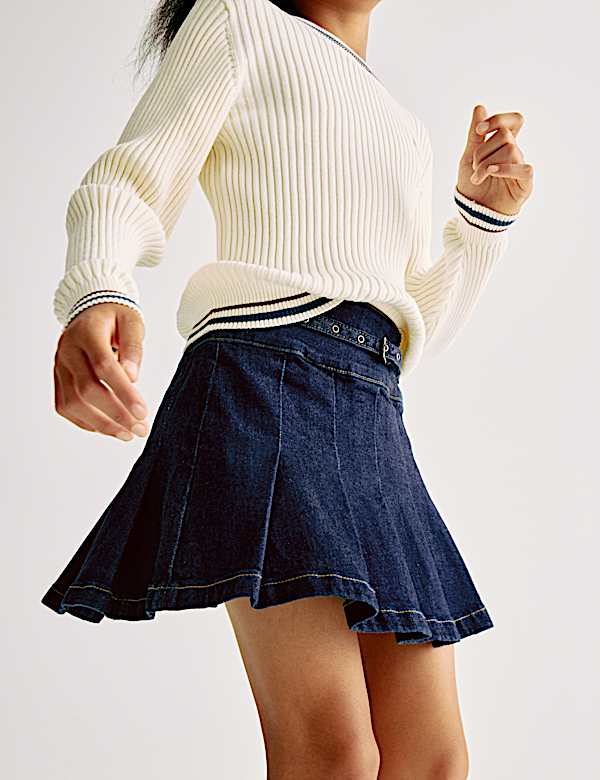 Mini Denim Box Pleat Skirt (2-16 Yrs)