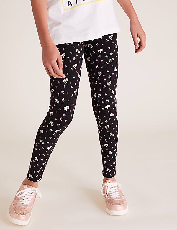 Organic Cotton Floral Print Black Leggings