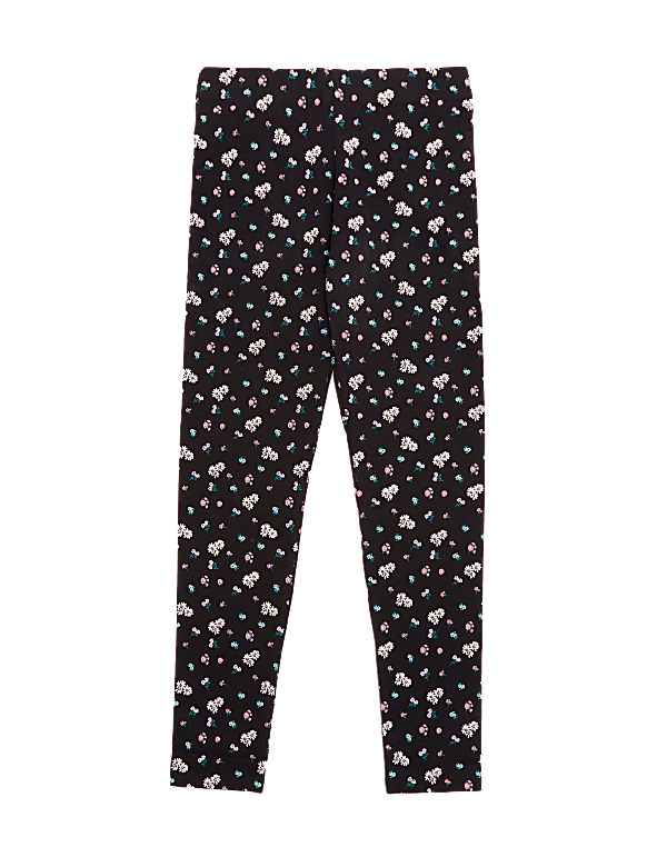 Organic Cotton Floral Print Black Leggings