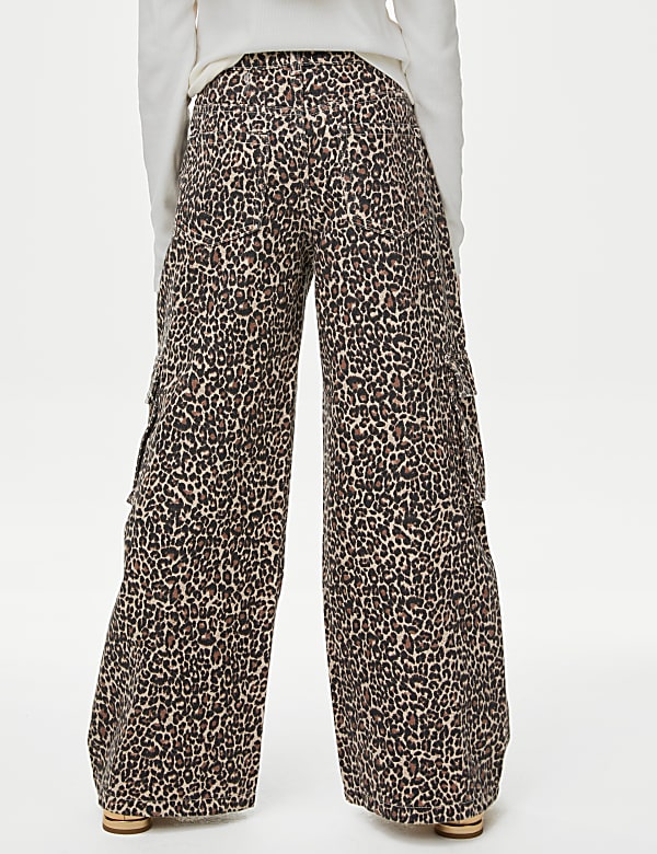 Pure Cotton Leopard Print Cargo Jeans (6-16 Yrs) - AL