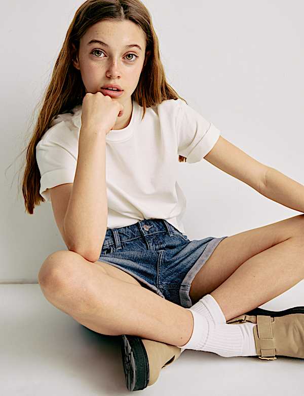 Pantalones cortos 100 % algodón denim de corte Mom (6-16 años) - US