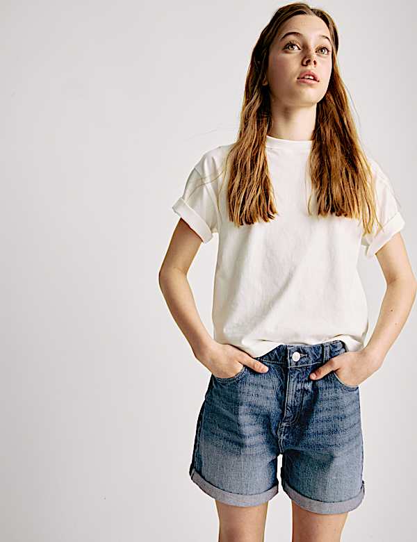 Pantalones cortos 100 % algodón denim de corte Mom (6-16 años) - US