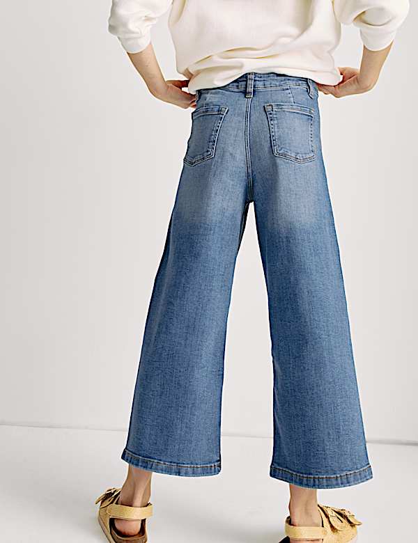 Crop τζιν με φαρδιά μπατζάκια με υψηλή περιεκτικότητα σε βαμβάκι (6-16 ετών) - GR