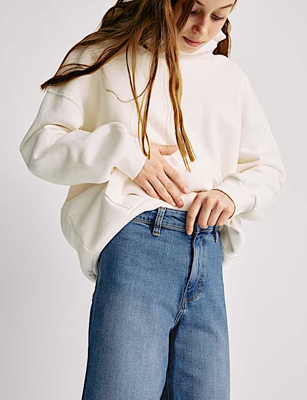 Crop τζιν με φαρδιά μπατζάκια με υψηλή περιεκτικότητα σε βαμβάκι (6-16 ετών) - GR