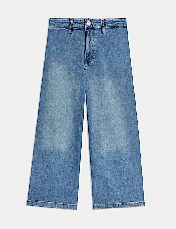 Crop τζιν με φαρδιά μπατζάκια με υψηλή περιεκτικότητα σε βαμβάκι (6-16 ετών) - GR