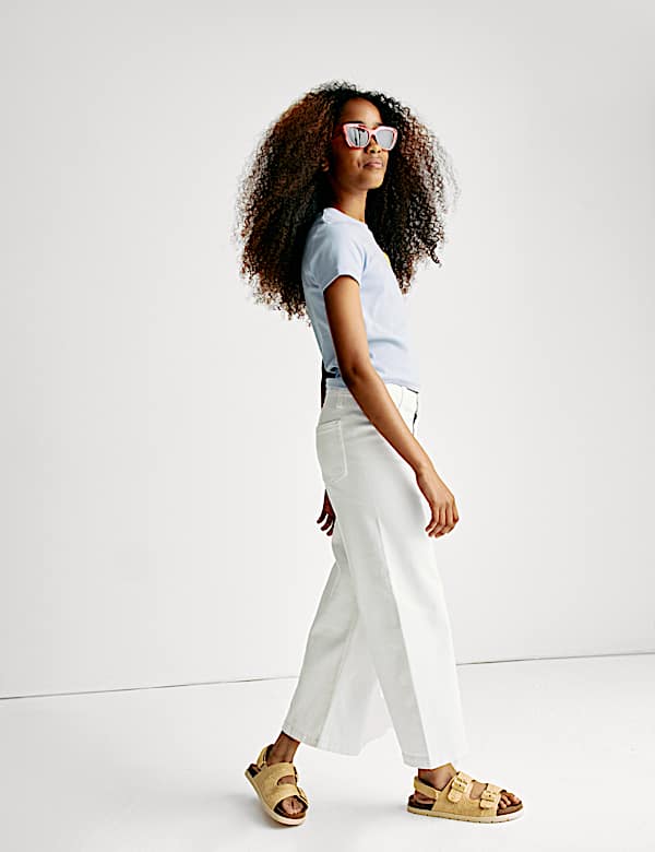 Wide Leg Cotton Rich Cropped Jeans (6-16 Yrs) - JP