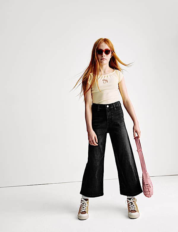 Wide Leg Cotton Rich Cropped Jeans (6-16 Yrs) - PT