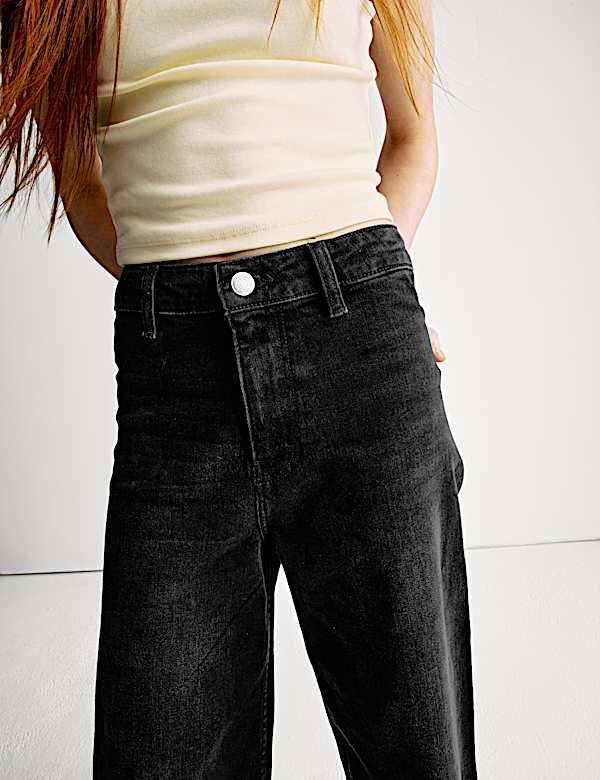 Wide Leg Cotton Rich Cropped Jeans (6-16 Yrs) - PT