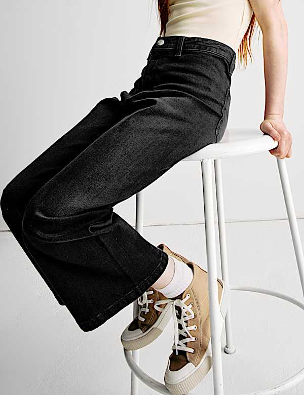 Wide Leg Cotton Rich Cropped Jeans (6-16 Yrs) - PT