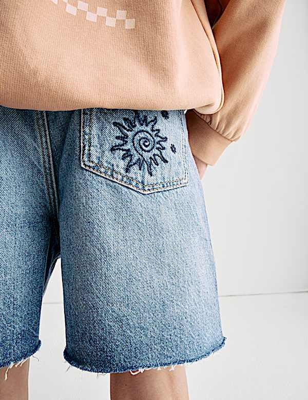 Palm Embroidered Denim Shorts (6-16 Yrs) - PL
