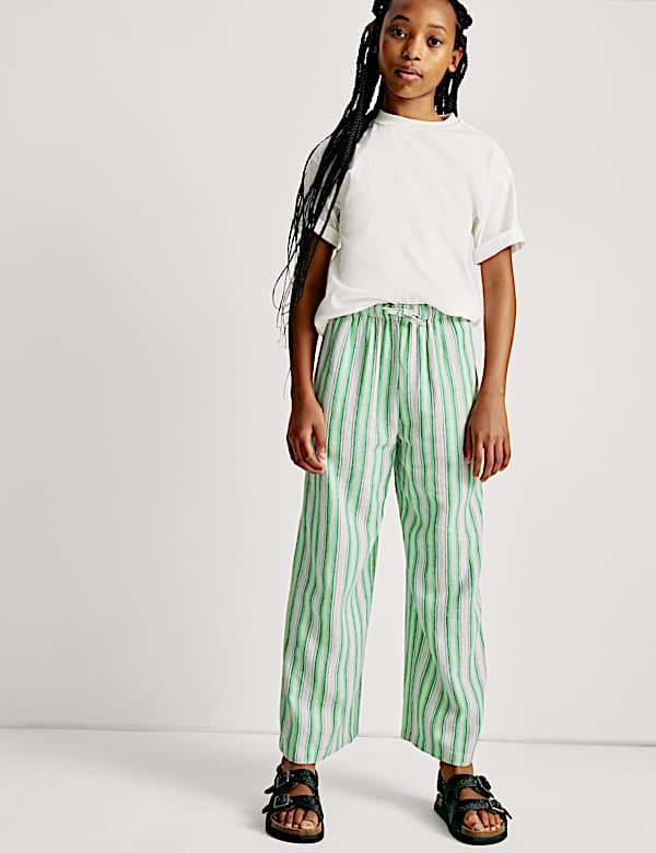 Wide Leg Linen Striped Trousers (6-16 Yrs) - PL