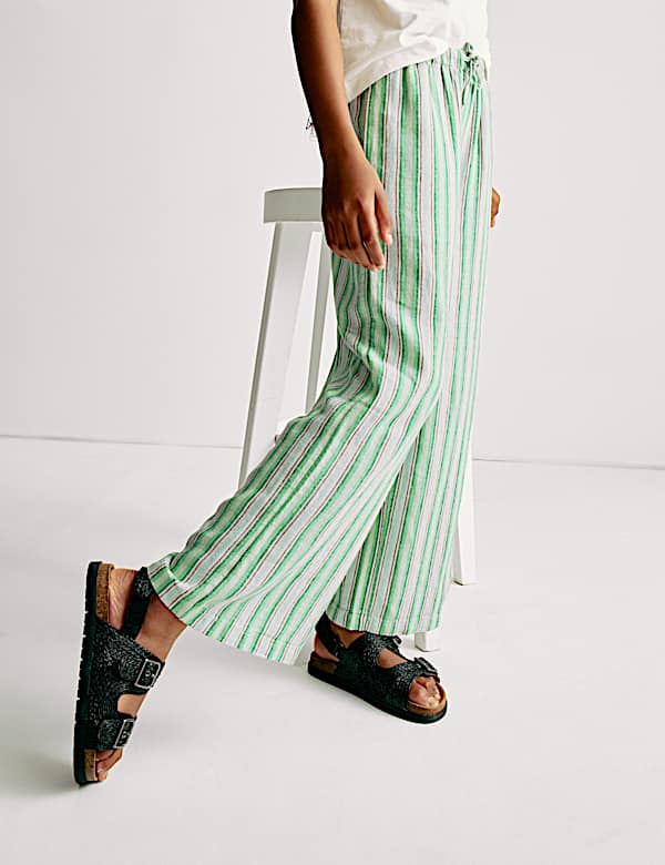 Wide Leg Linen Striped Trousers (6-16 Yrs) - PL