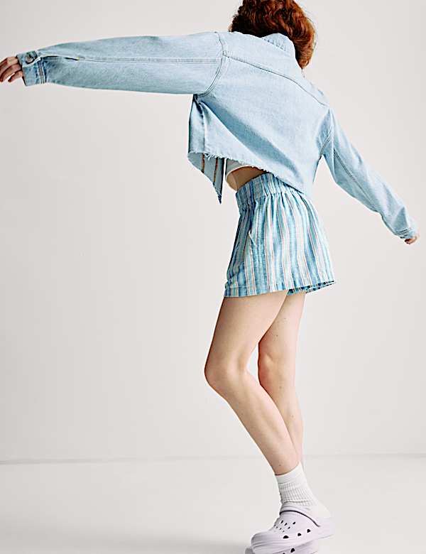 מכנסיים קצרים עם פסים מכותנה טהורה (16-6 שנים) - IL