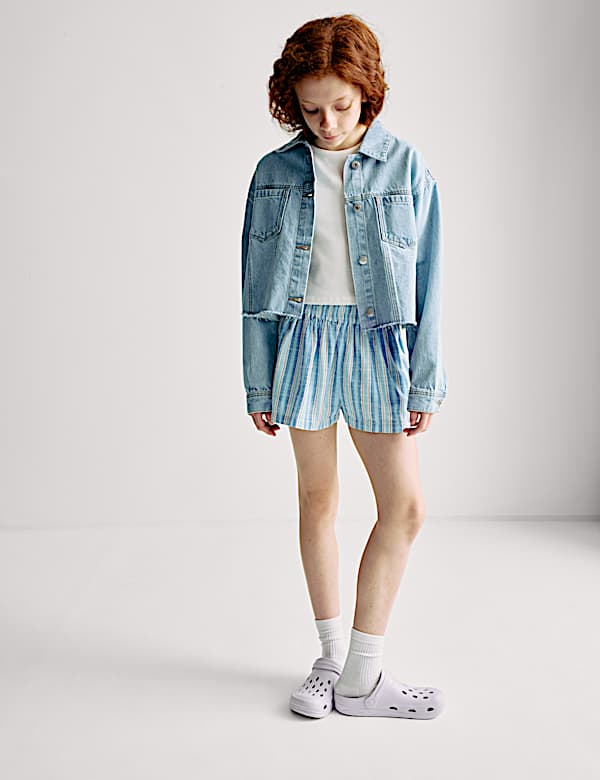 מכנסיים קצרים עם פסים מכותנה טהורה (16-6 שנים) - IL