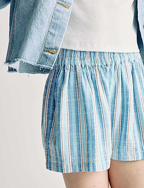 מכנסיים קצרים עם פסים מכותנה טהורה (16-6 שנים) - IL