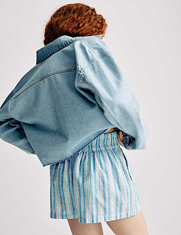 מכנסיים קצרים עם פסים מכותנה טהורה (16-6 שנים) - IL