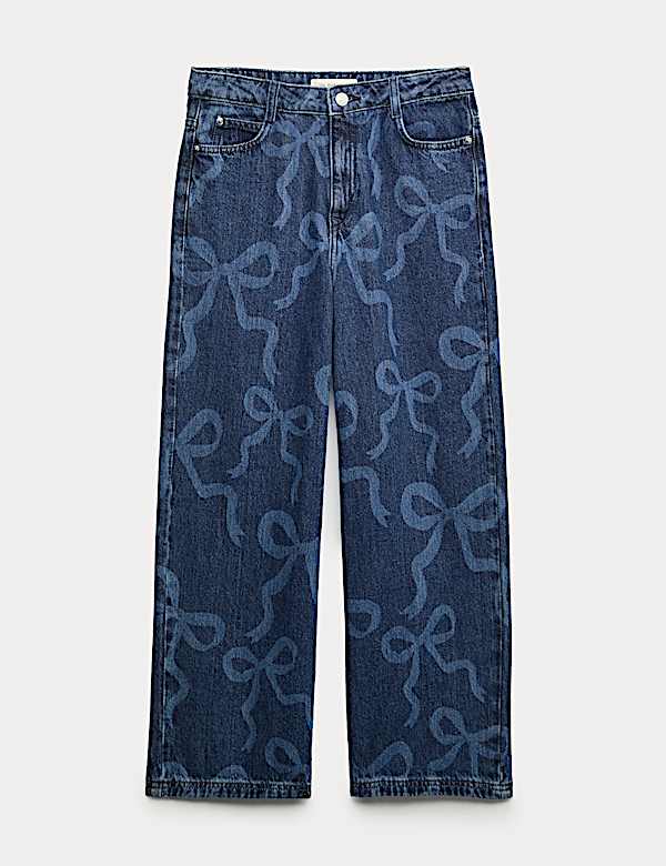 Jeans aus reiner Baumwolle mit weitem Bein und Schleifenprint (2–16 J.) - AT