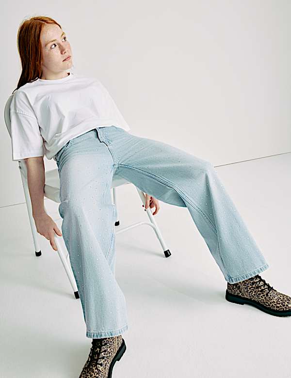 Wide Leg Denim Diamante Jeans (6-16 Yrs) - DE