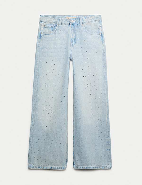 Jeans denim coupe large avec strass (du 6 au 16 ans) - LU