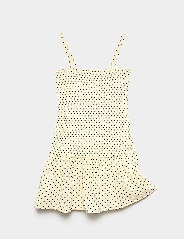Pure Cotton Spot Print Shirred Dress (6-16 Yrs)
