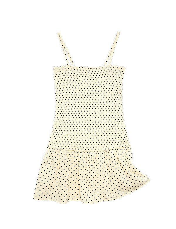 Pure Cotton Spot Print Shirred Dress (6-16 Yrs)