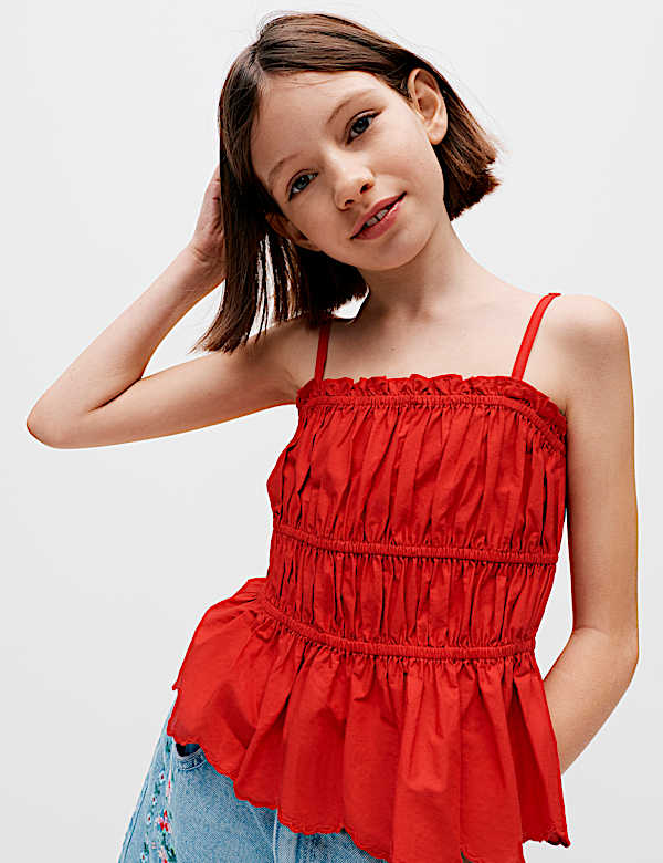Cotton Rich Shirred Cami Vest Top (6-16 Years)