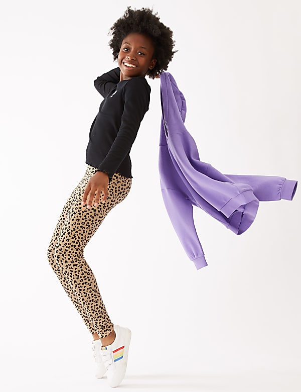 Cotton Rich Leopard Print Glitter Leggings