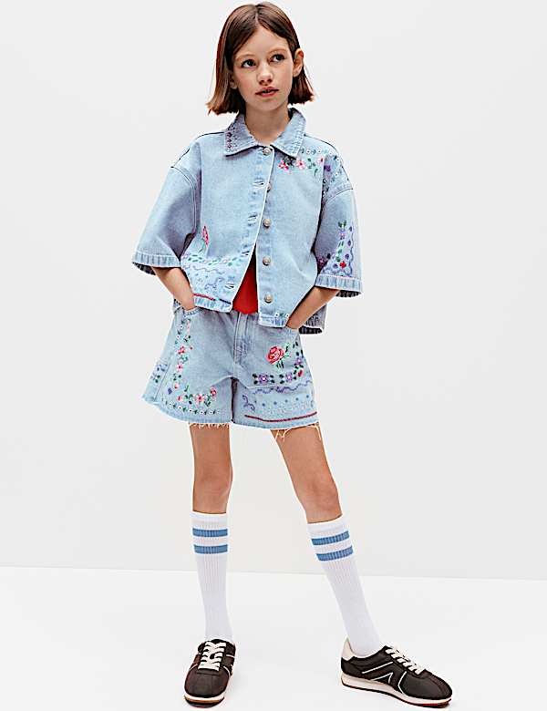 Denim Cross Stitch Embroidered Shirt (6-16 Yrs)