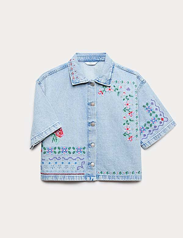 Denim Cross Stitch Embroidered Shirt (6-16 Yrs) - IL
