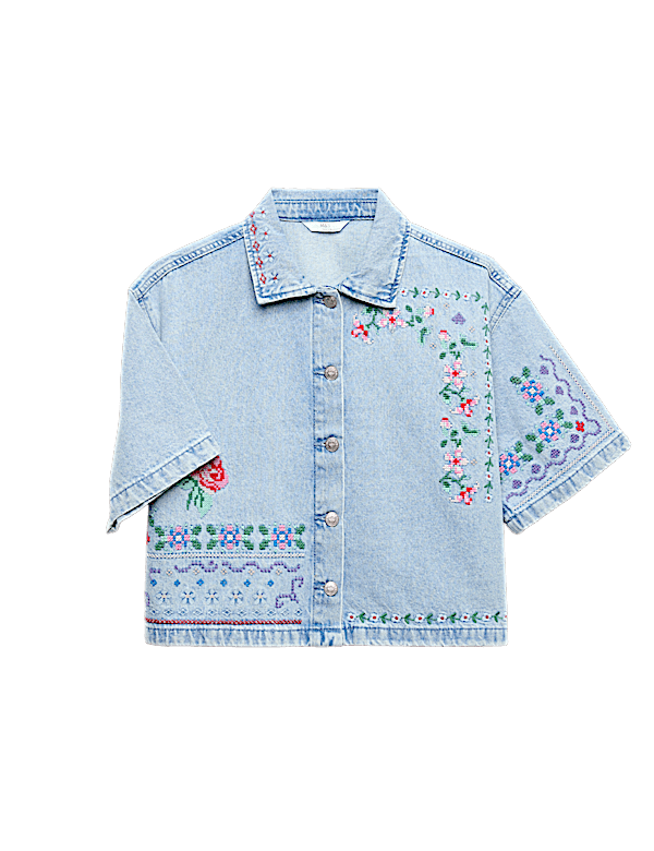 Denim Cross Stitch Embroidered Shirt (6-16 Yrs)