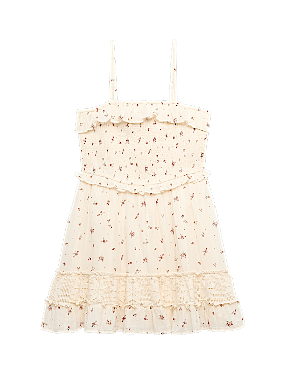 Pure Cotton Ditsy Shirred Mini Dress (6-16 Yrs)
