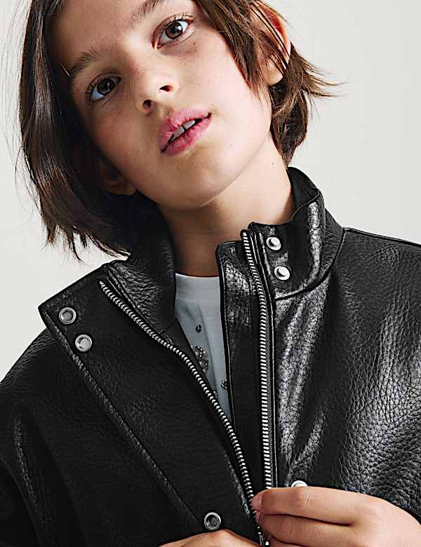 Funnel Neck Padded PU Jacket - AU