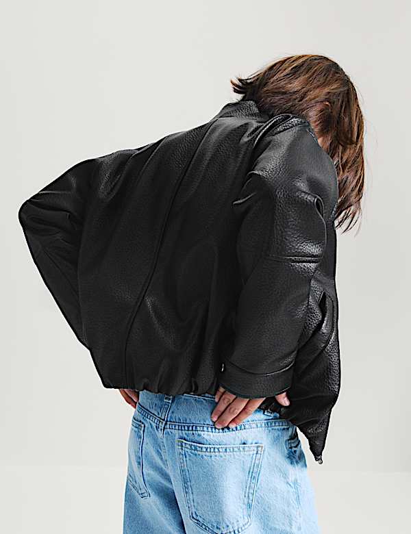 Funnel Neck Padded PU Jacket - AU