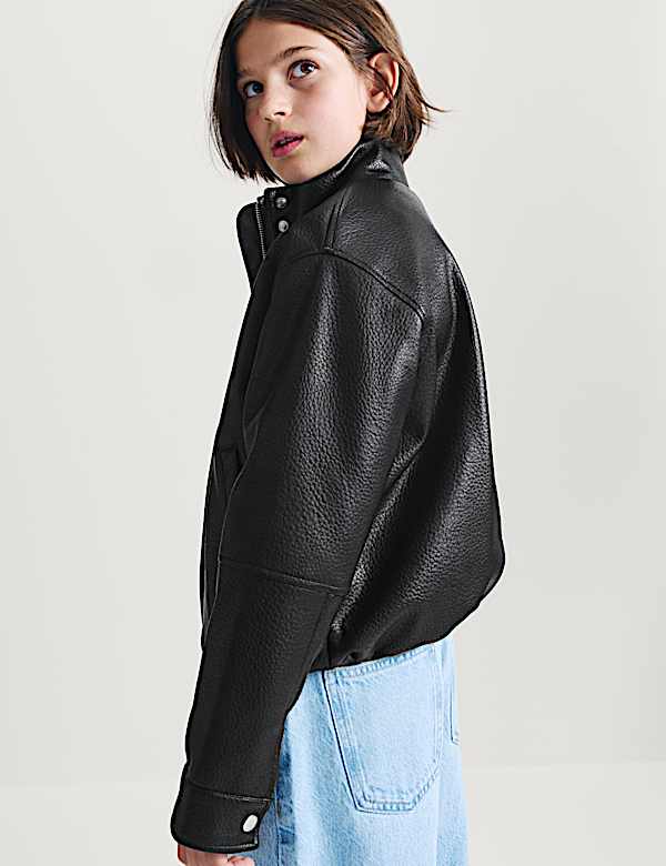 Funnel Neck Padded PU Jacket - AU