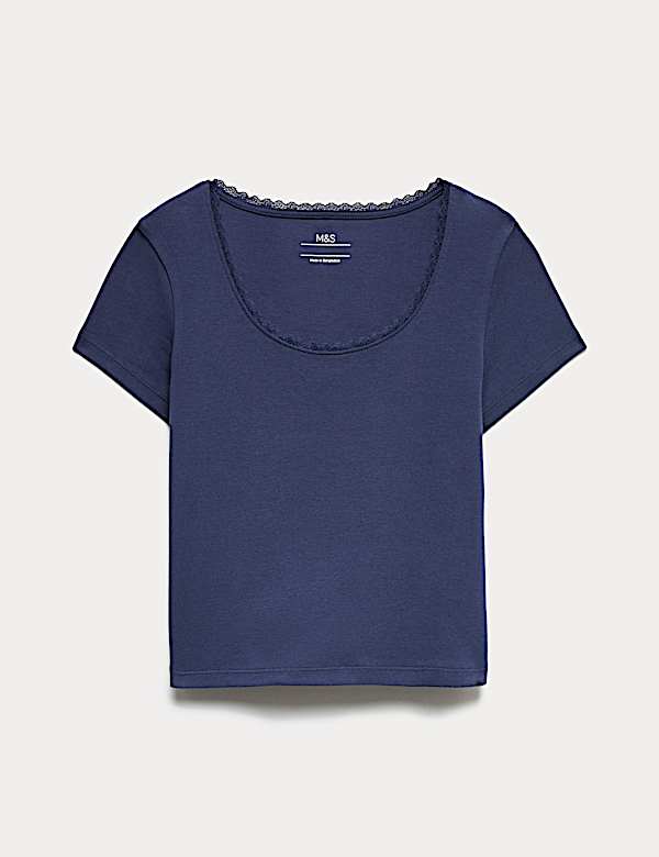 Cotton Rich Lace Trim Fitted Crop T-Shirt (6-16 Yrs)
