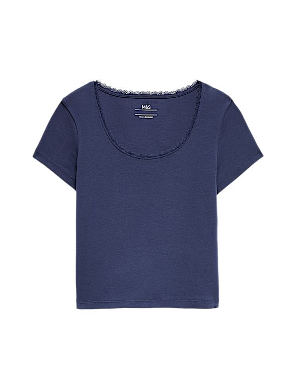 Cotton Rich Lace Trim Fitted Crop T-Shirt (6-16 Yrs)