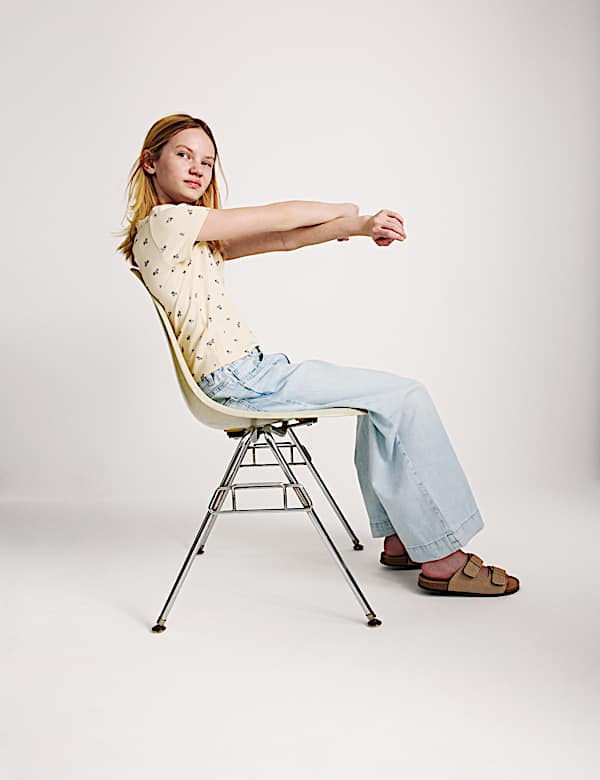 Cotton Rich Lace Trim Fitted Crop T-Shirt (6-16 Yrs)