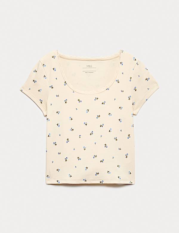 Cotton Rich Lace Trim Fitted Crop T-Shirt (6-16 Yrs) - GR