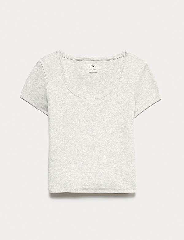 Cotton Rich Lace Trim Fitted Crop T-Shirt (6-16 Yrs)
