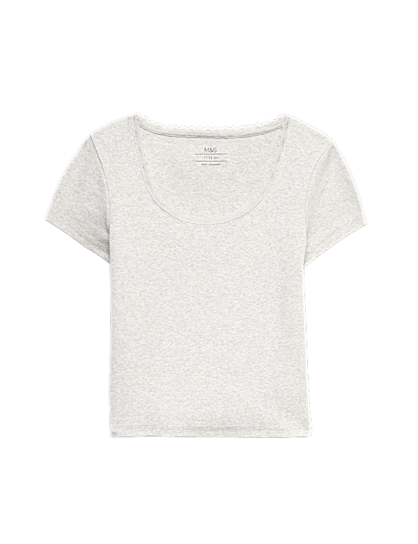 Cotton Rich Lace Trim Fitted Crop T-Shirt (6-16 Yrs)